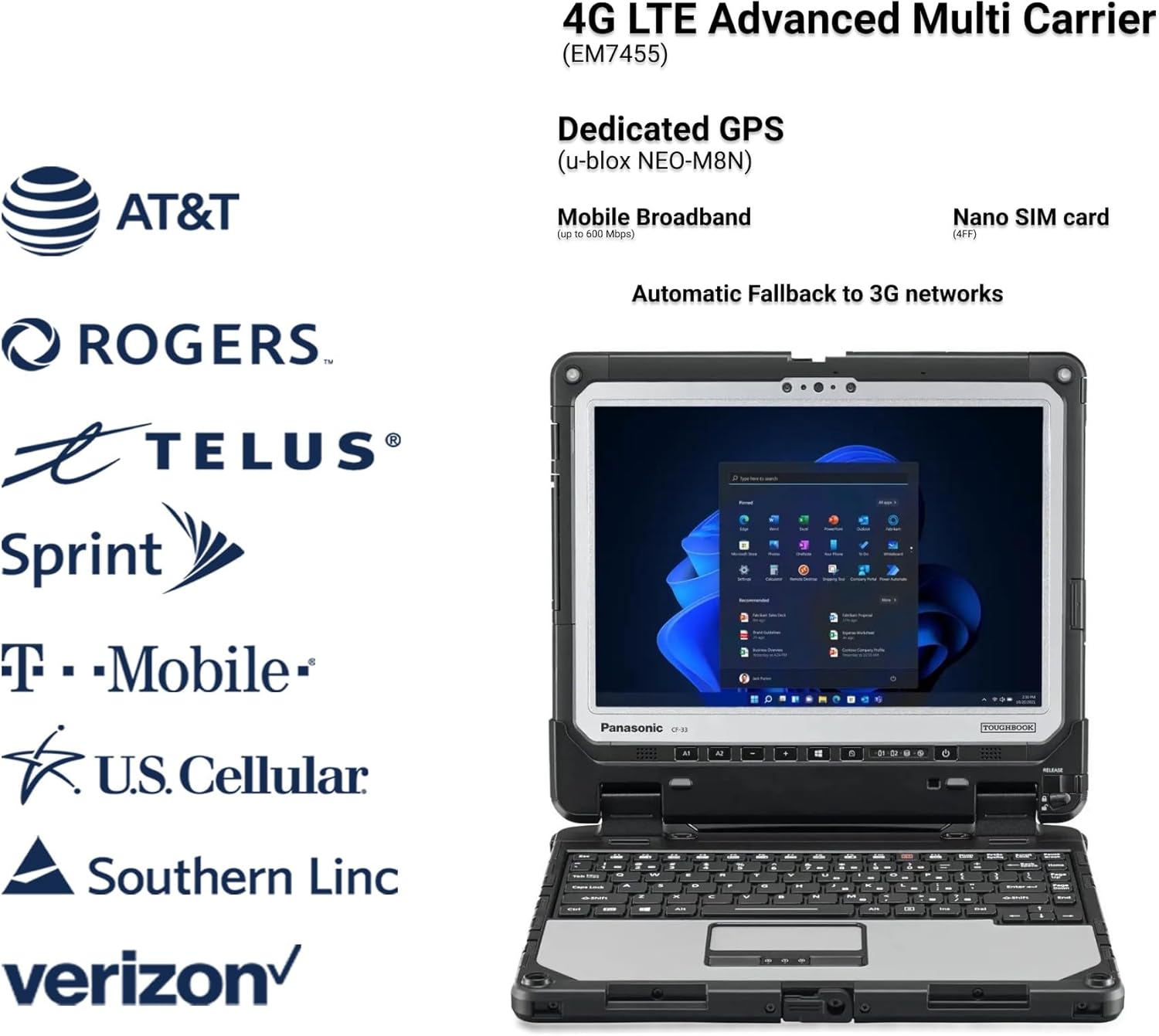 Panasonic Toughbook CF-33 MK1 2.6Ghz i5-7300U Processor 16GB Memory 512GB SSD 4G LTE Rugged Laptop